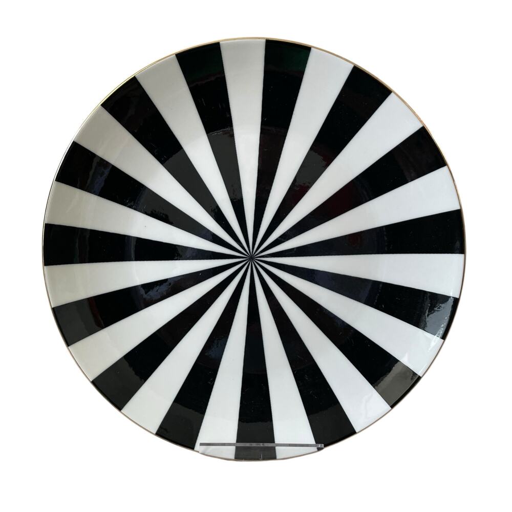 Christian Siriano Salad Plates 8in Porcelain Set of 4 Black White Candy Stripe - Picture 12 of 12